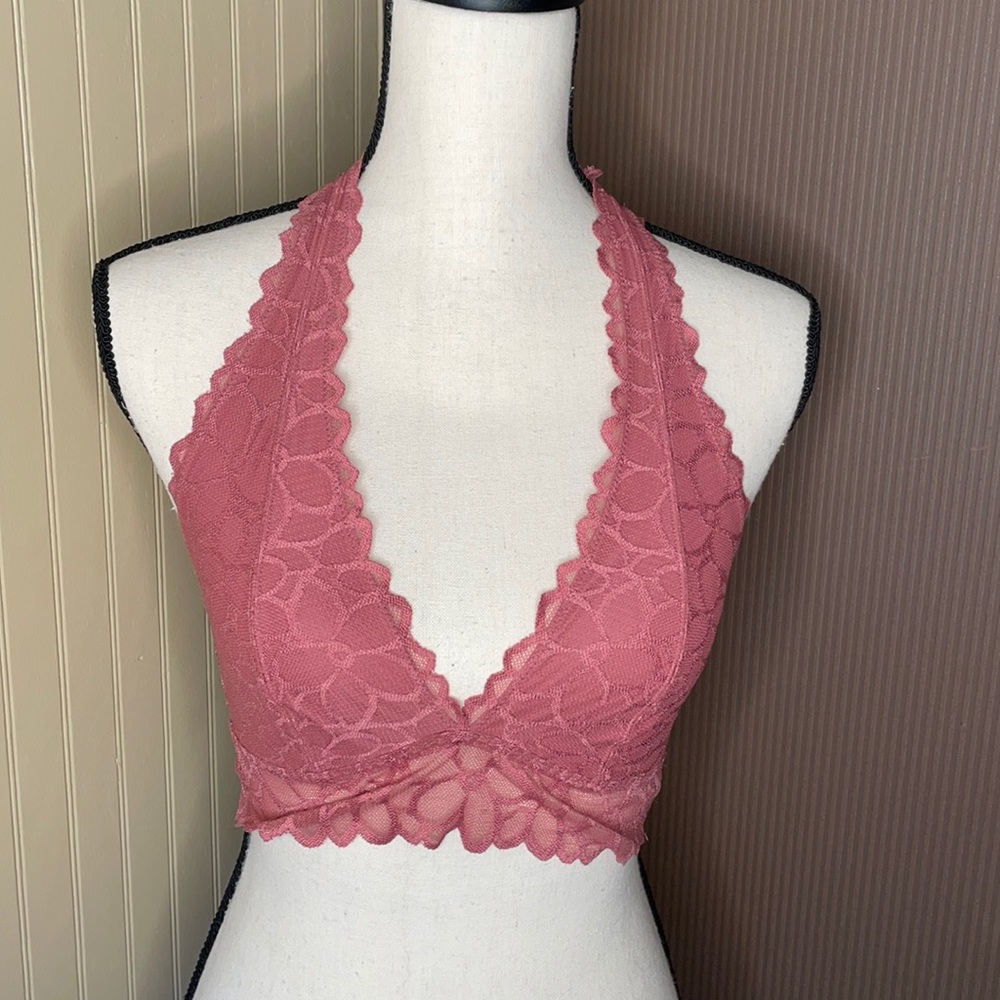 Pink‎ Victoria’s Secret mauve lace halter bralette size small no underwire